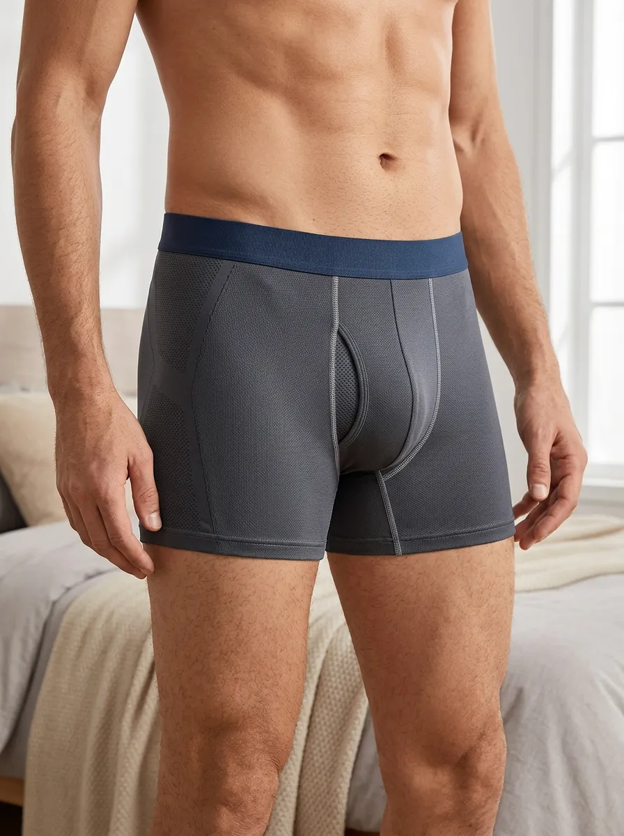 Men's Athletic Performance Grey Mesh Printed Boxer Briefs