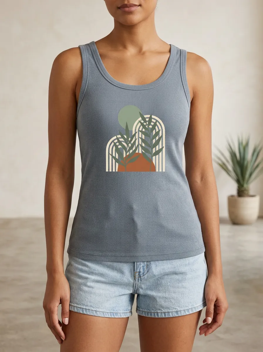 Botanical-Arch Boho Built-In Bra Tank Top