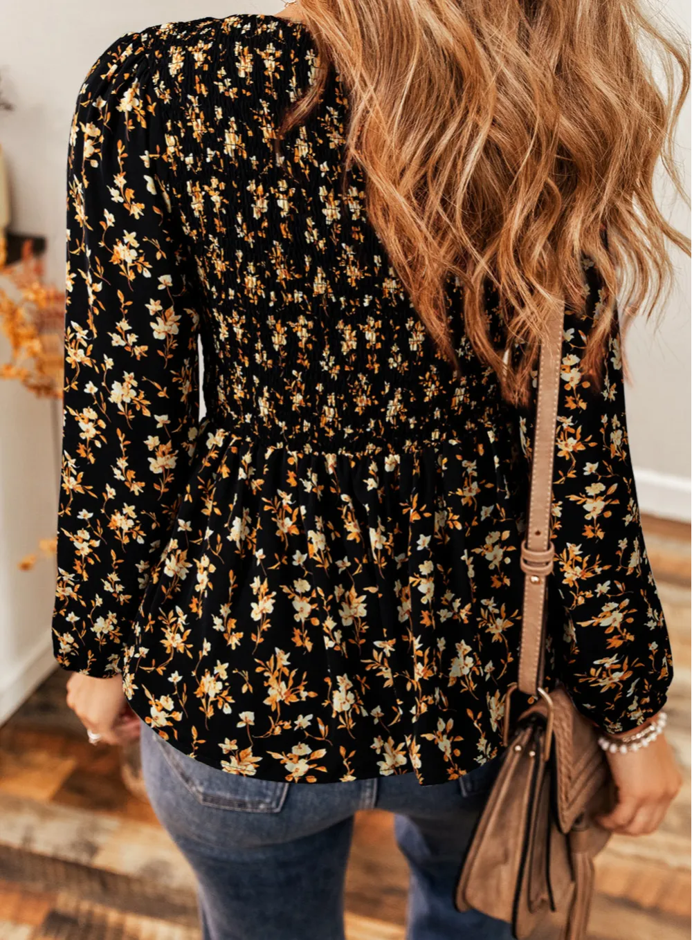 Softly Styled Floral Ruffled Smocked Blouse