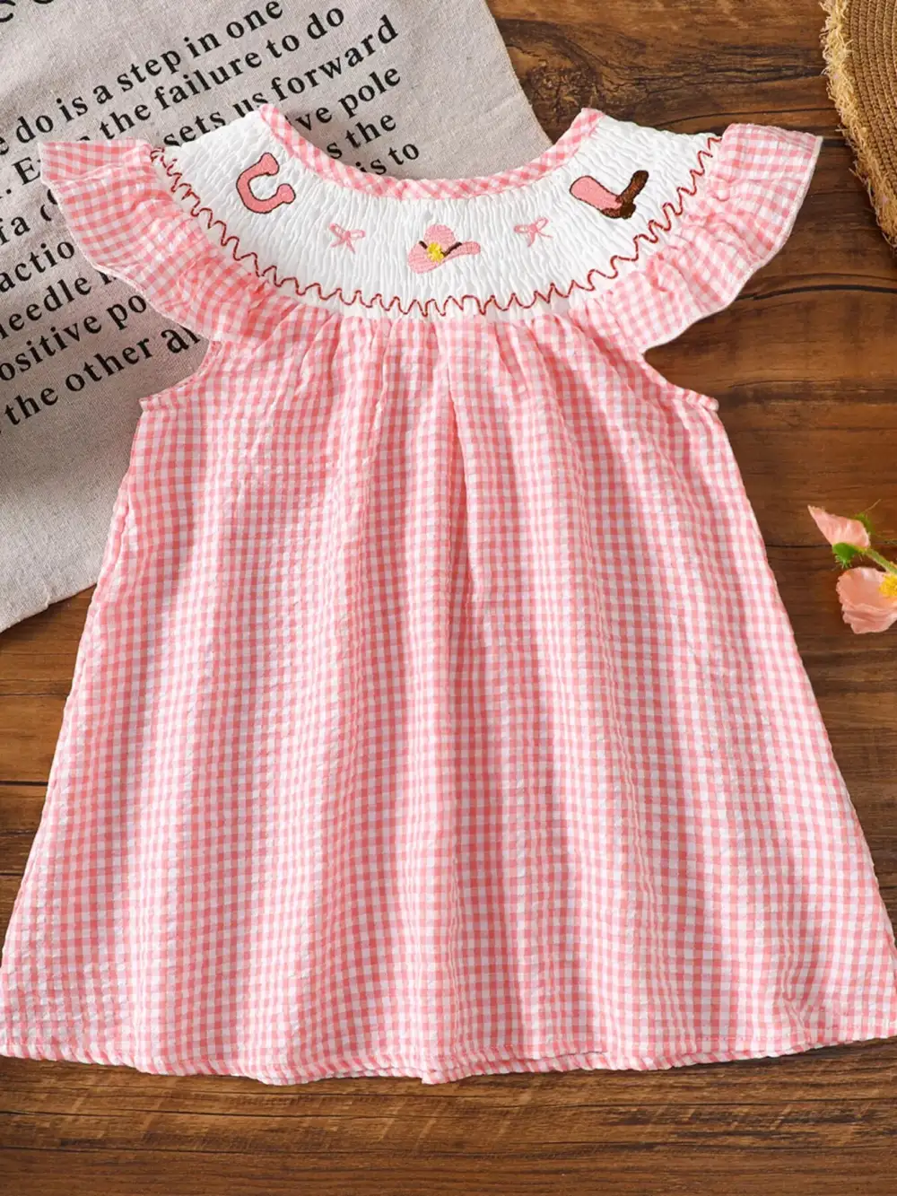 Girls Smocked Plaid Ruffle Sleeve Dress