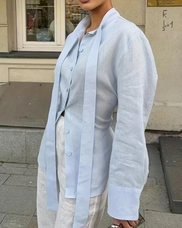 Back-Tie Long-Sleeve Blouse