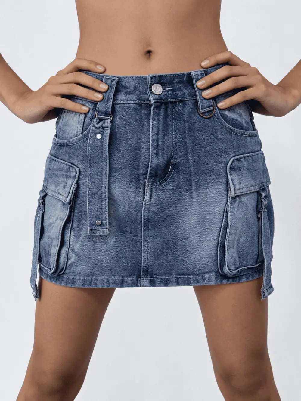Comfort Button Front Denim Detail Skirt