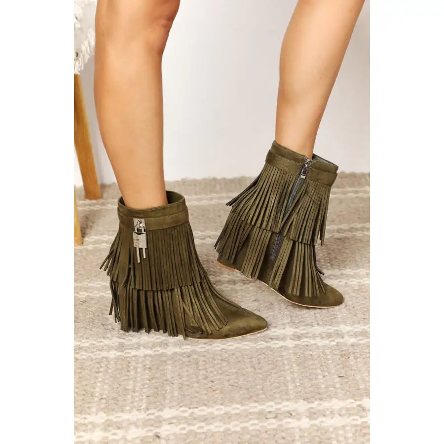 Women S Tassel Wedge Heel Ankle Booties