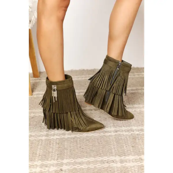 Women S Tassel Wedge Heel Ankle Booties