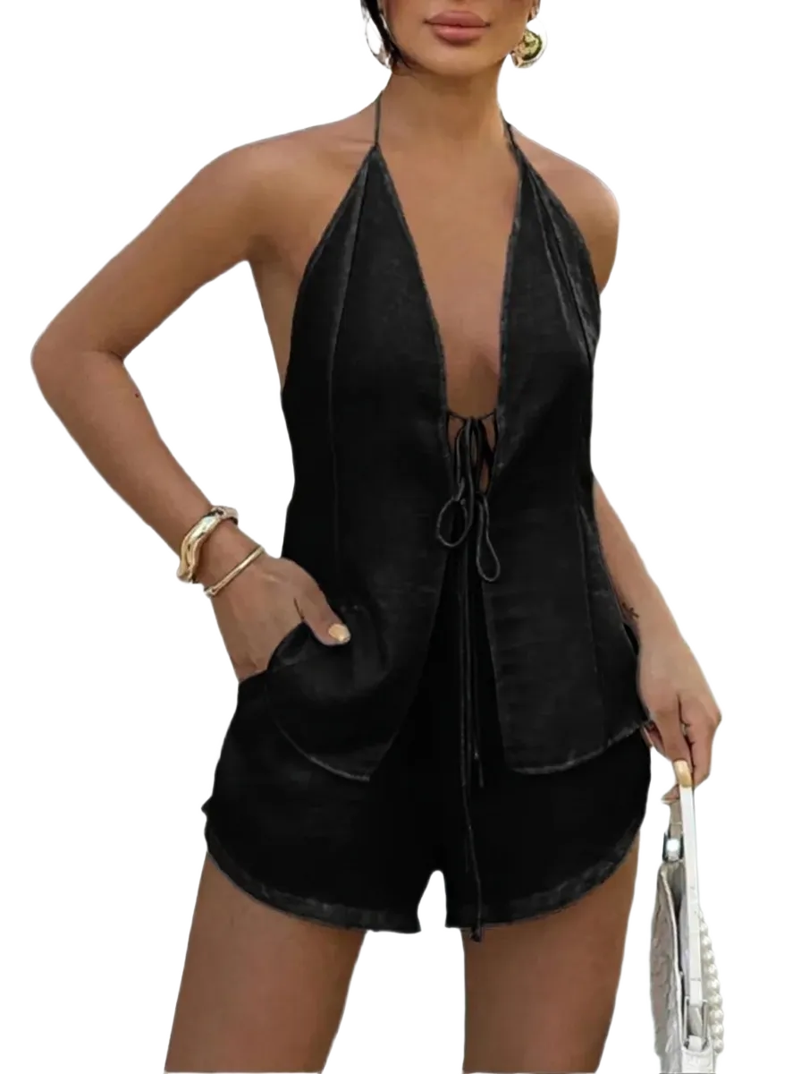 Women's Tie Back Top & Shorts Set