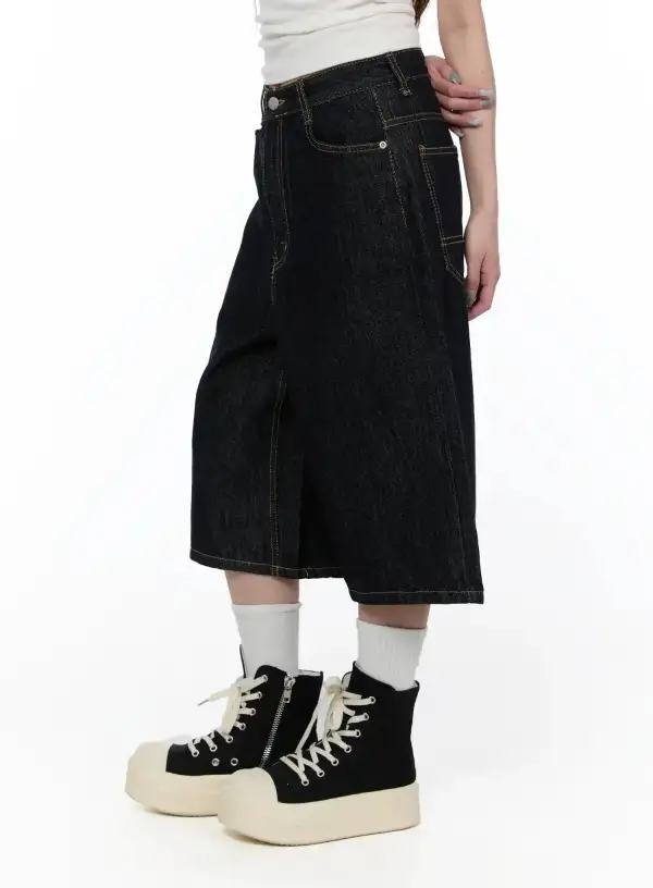 High-Waist Wide Leg Denim Shorts