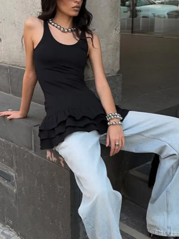 Round-Neck Ruffled Tank Top