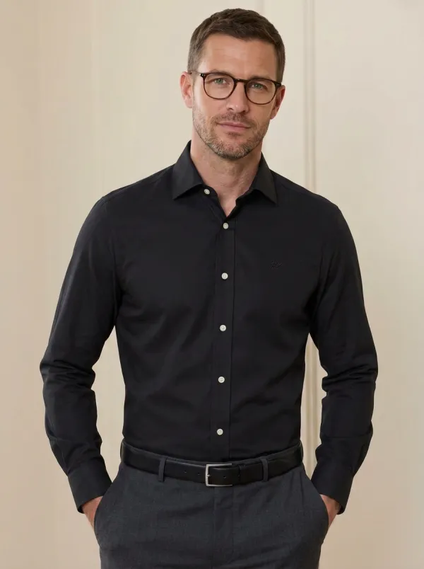Men's Business Casual Non-Iron Cotton Striped Embroidered Shirt