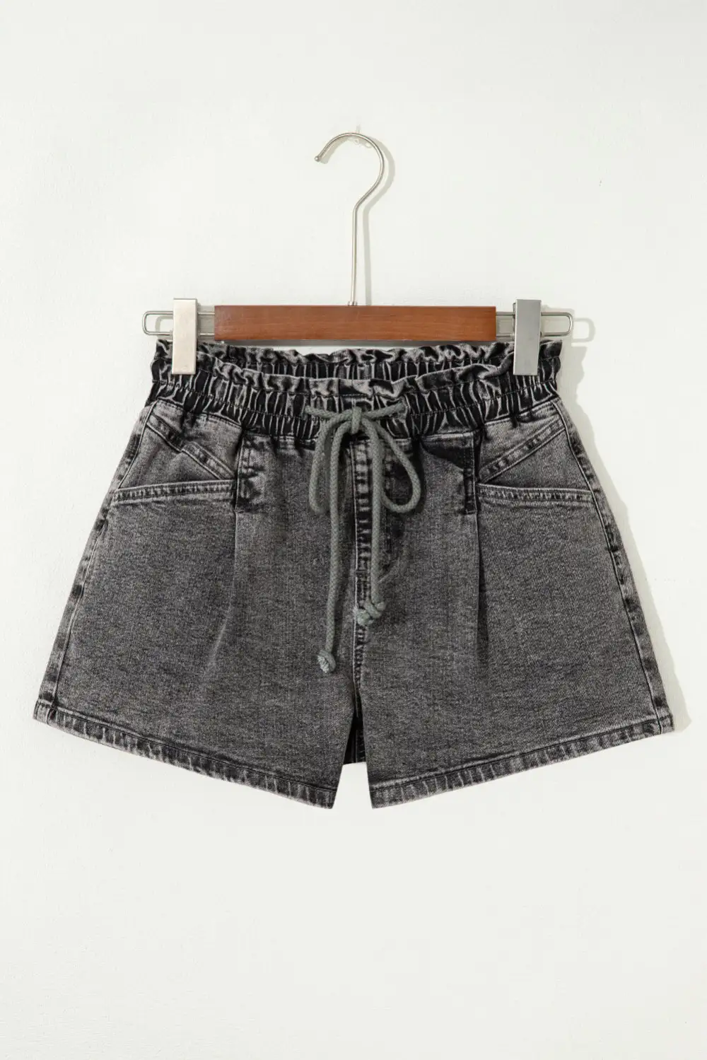 Black Drawstring High Waist Casual Denim