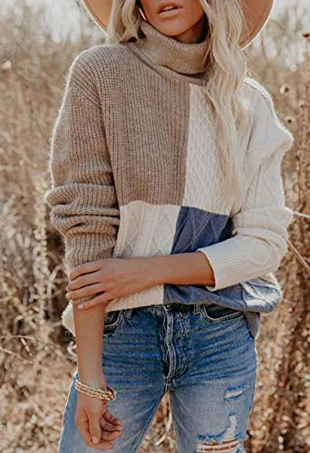Women's Cable Knit Turtleneck Pullover Sweater