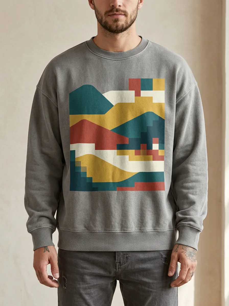 Men's Abstract Geometric Landscape Printed Sweatshirt