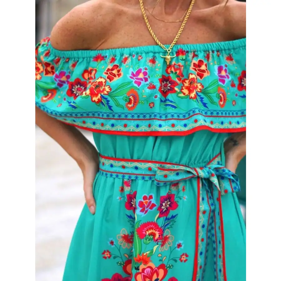 Floral Off Shoulder Ruffle Maxi Dress