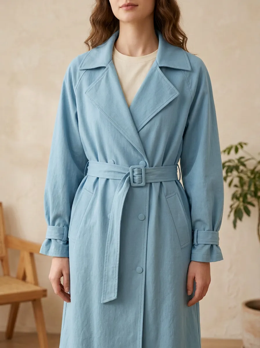 Notched Lapel Belted Trench Coat