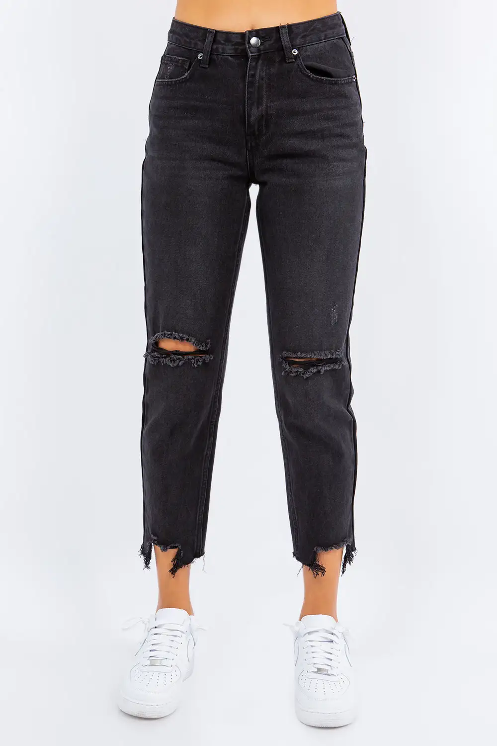 Bazi High Waist Distressed Cropped Straight Denim Jeans
