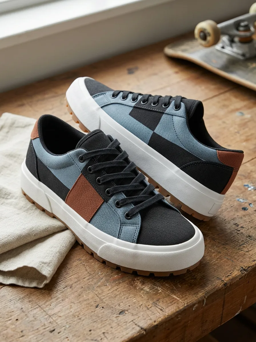 Men's Colorblock Casual Blue Black Brown Printed Canvas Shoes