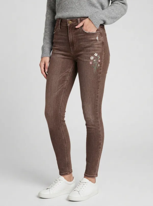 Women's Mason Floral Daisy Embroidered Graphic Slim Jeans