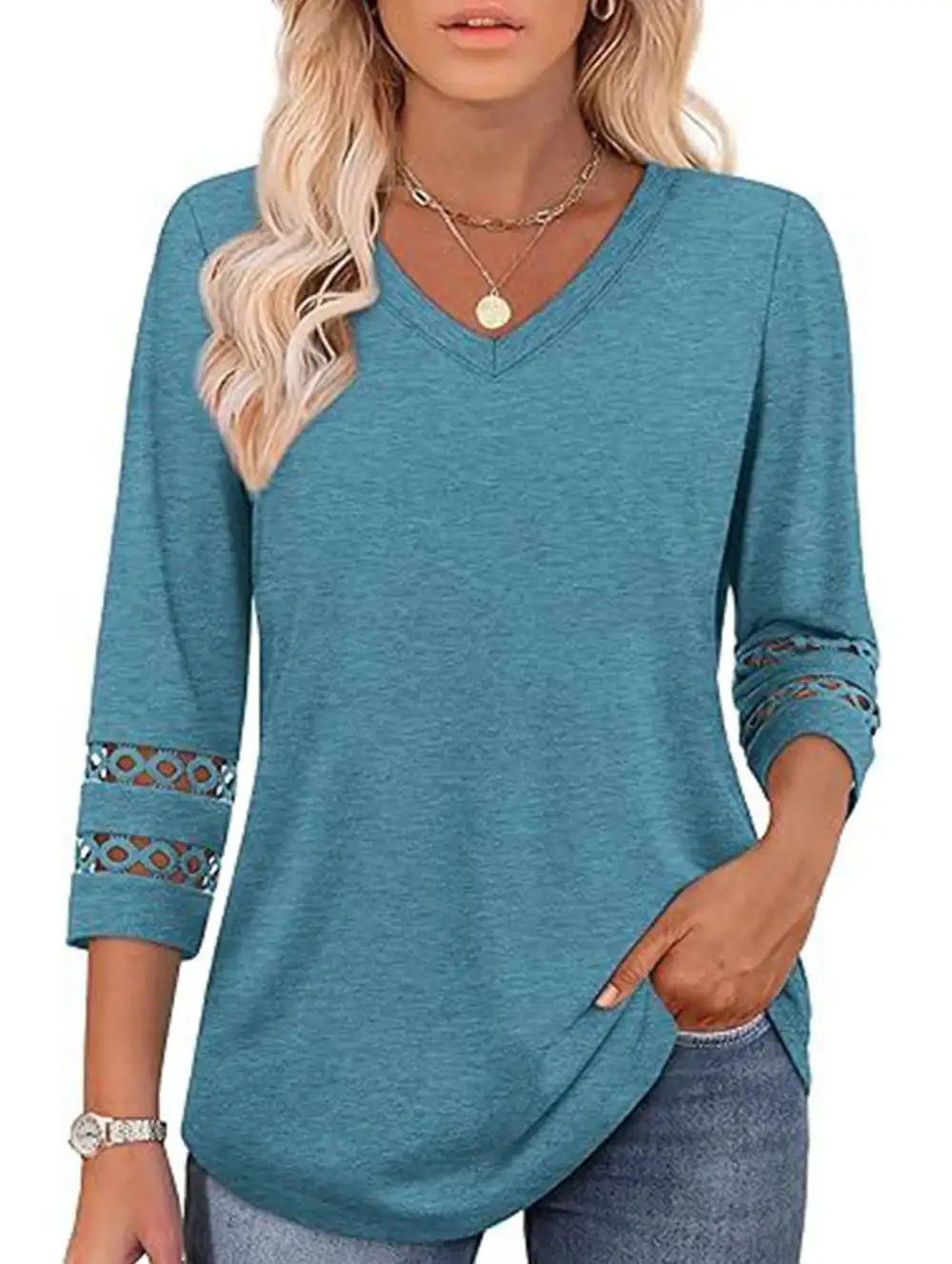 V-Neck Lace Trim Top