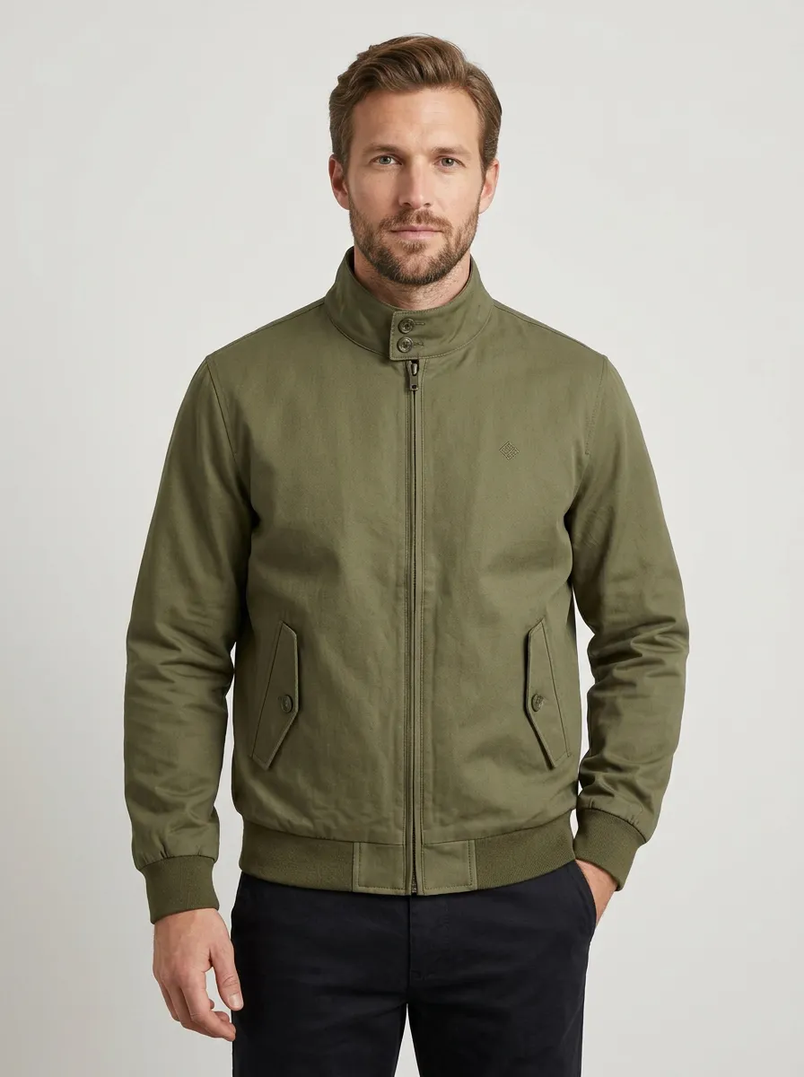 Men's Ridge Military Olive Green Zip-Up Bomber Jacket