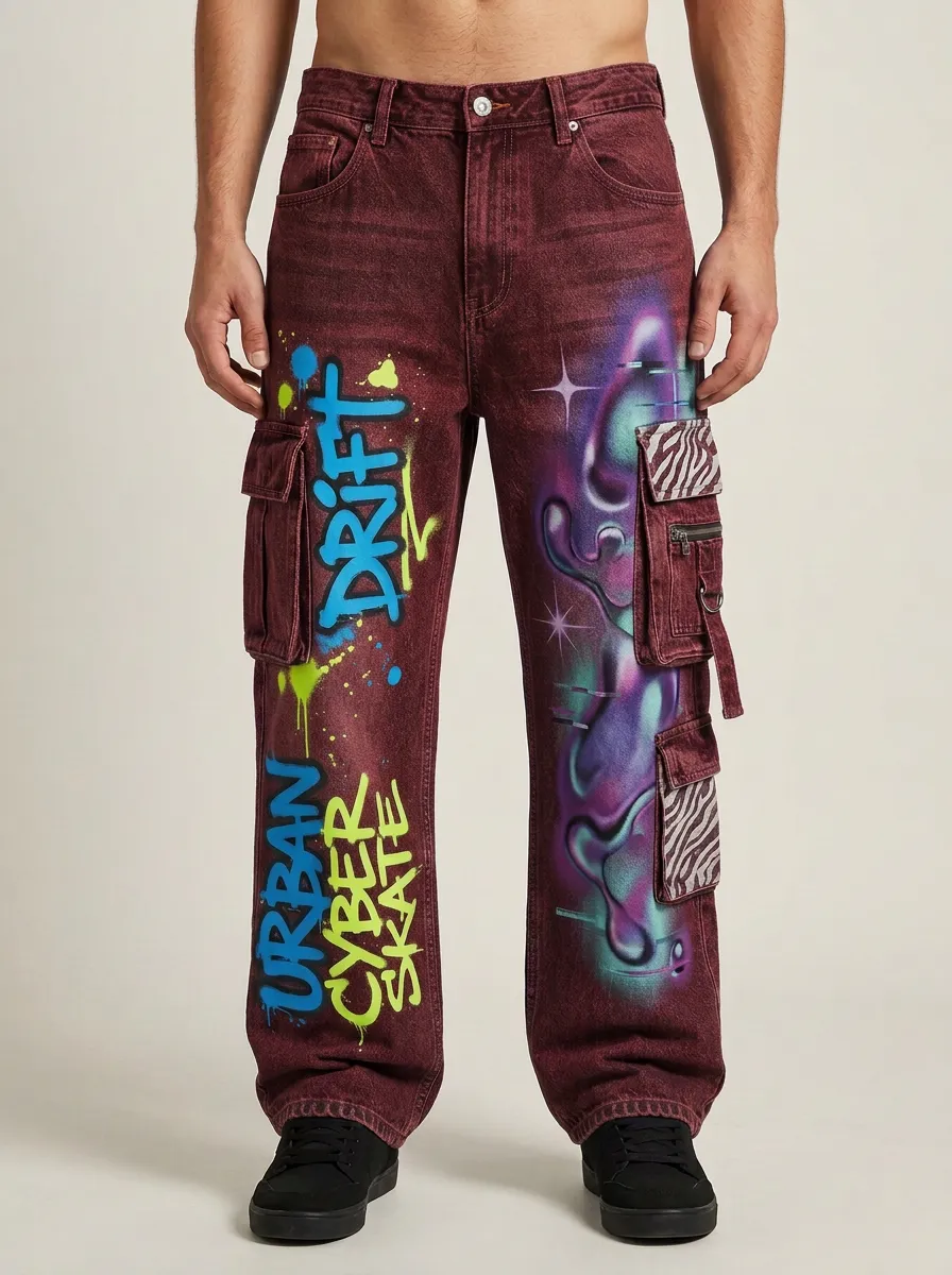 Men's Cyber Skate Graffiti Cargo Jeans
