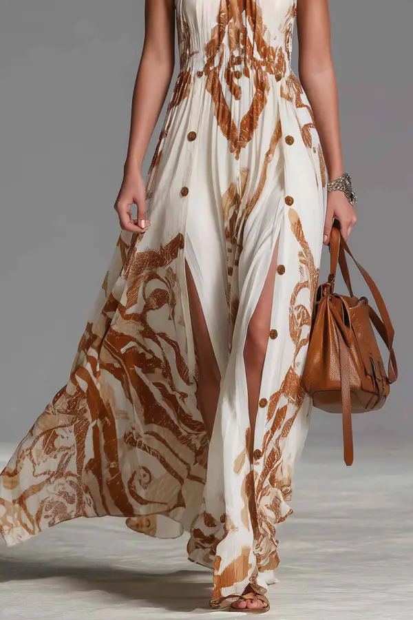 Retro Bohemian Backless Print Maxi Dress
