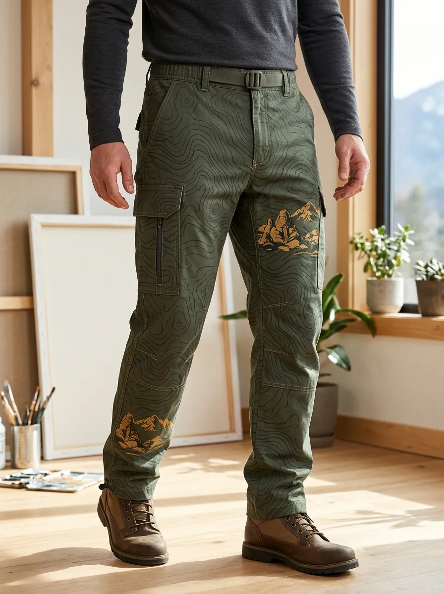 Men's Reinforced Topographic Print Cargo Pants