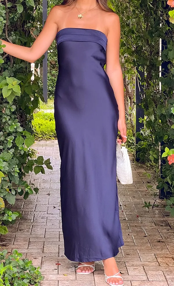 Relaxed Satin Strapless Maxi Dress