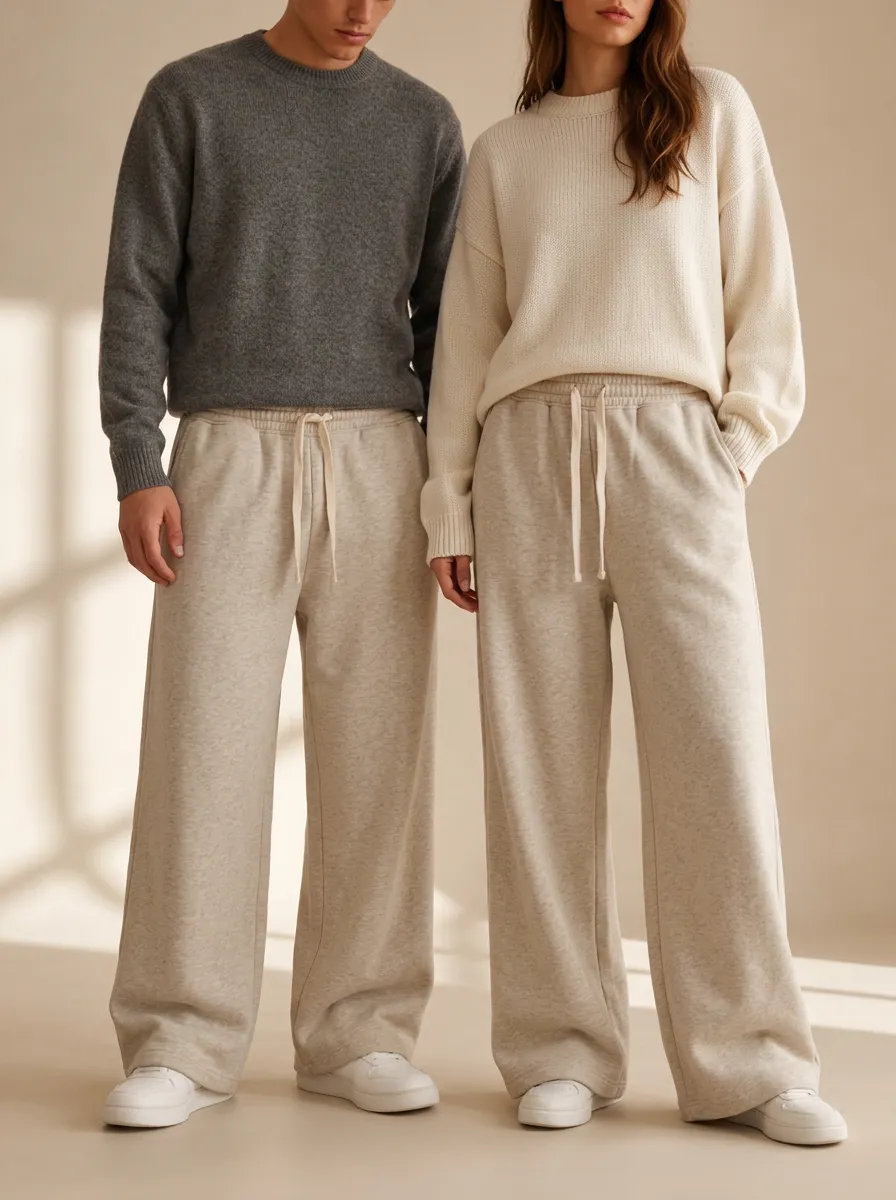 Unisex Versatile Wide-Leg Drawstring Sport Pants