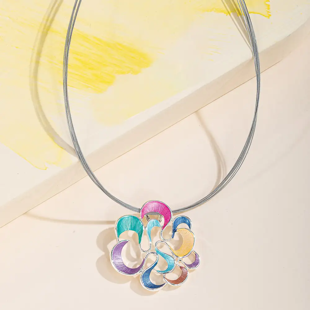 Enamel Floral Collar Statement Necklace