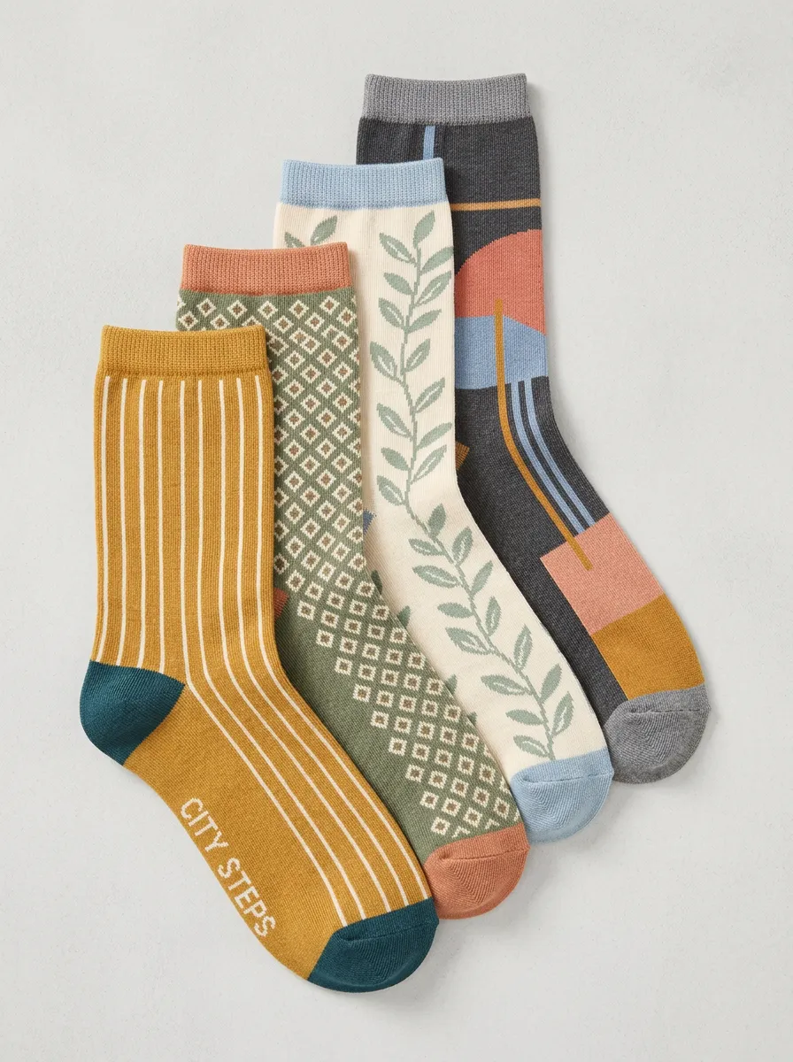 Everyday Floral Men's Four-Pair Long Socks
