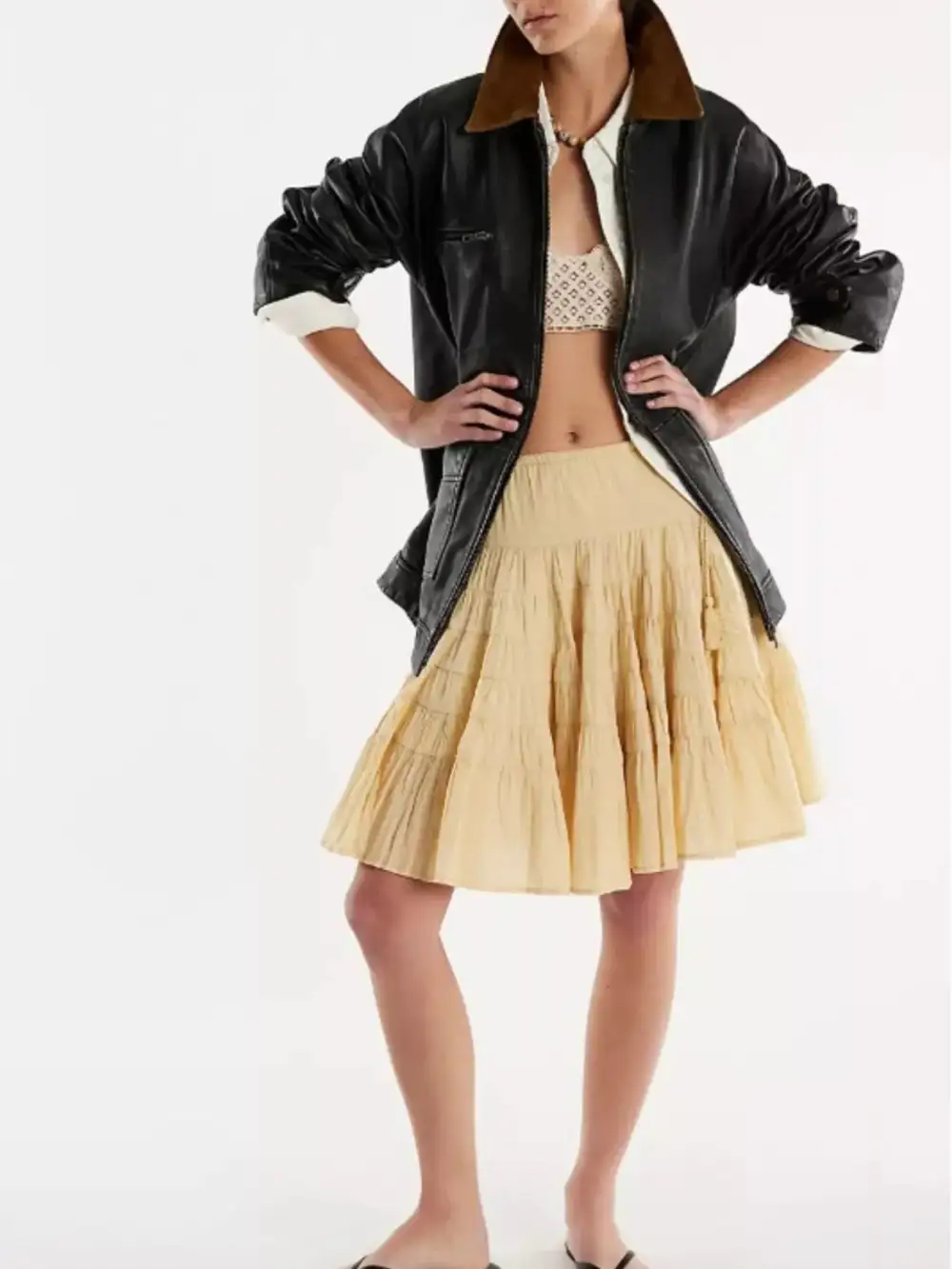 Smooth Drawstring Tiered Skirt