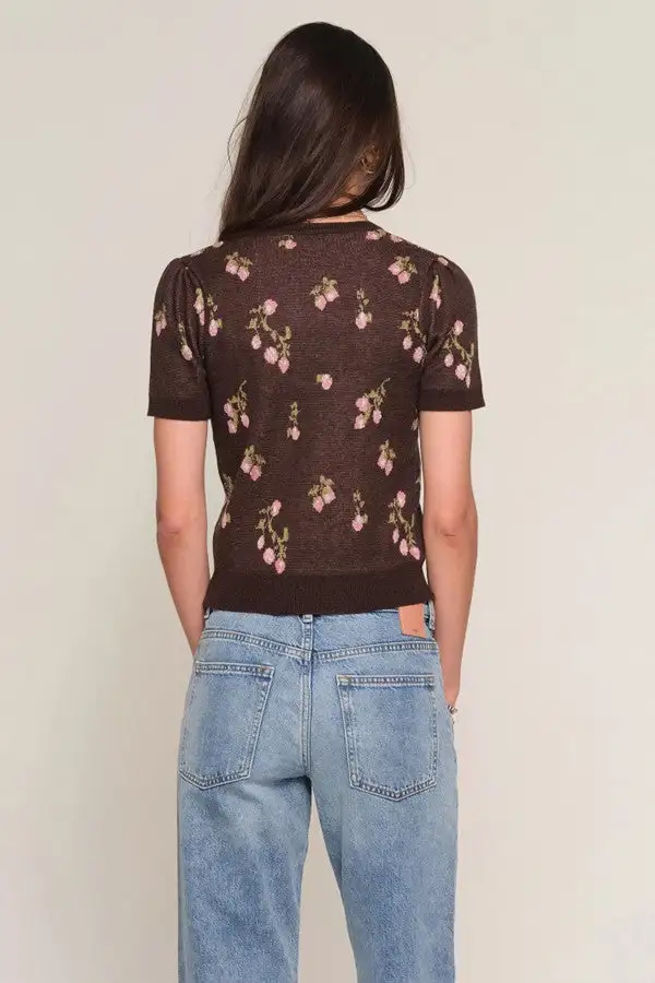 Floral Cropped Knit Cardigan