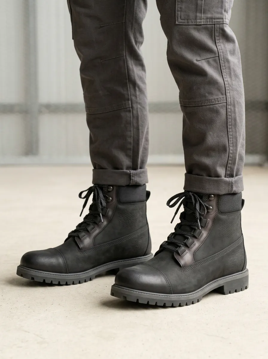 Unisex Geometric Pattern Embossed Print Work Boots