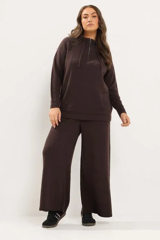 Chocolate Brown Wide Leg Knitted Trousers
