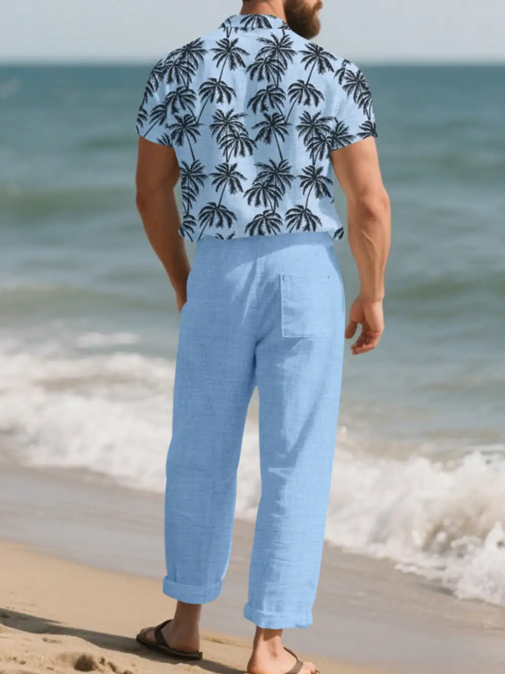 Men's Full Size Tropical Palm Print Button Up