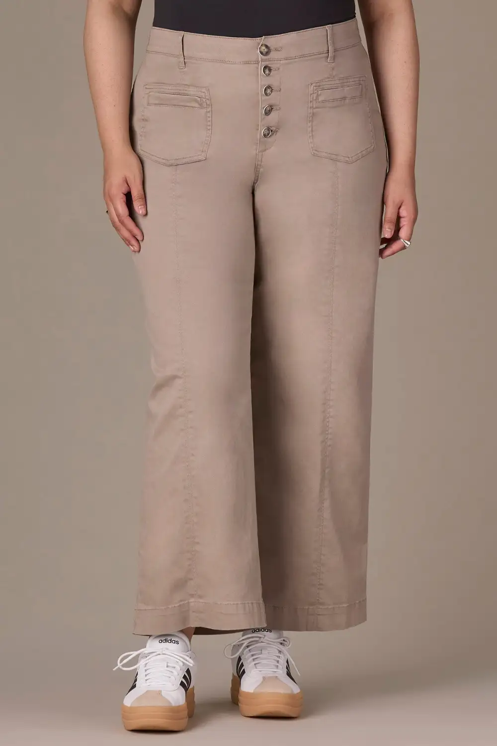 Button Fly Wide Leg Plus Size Pants