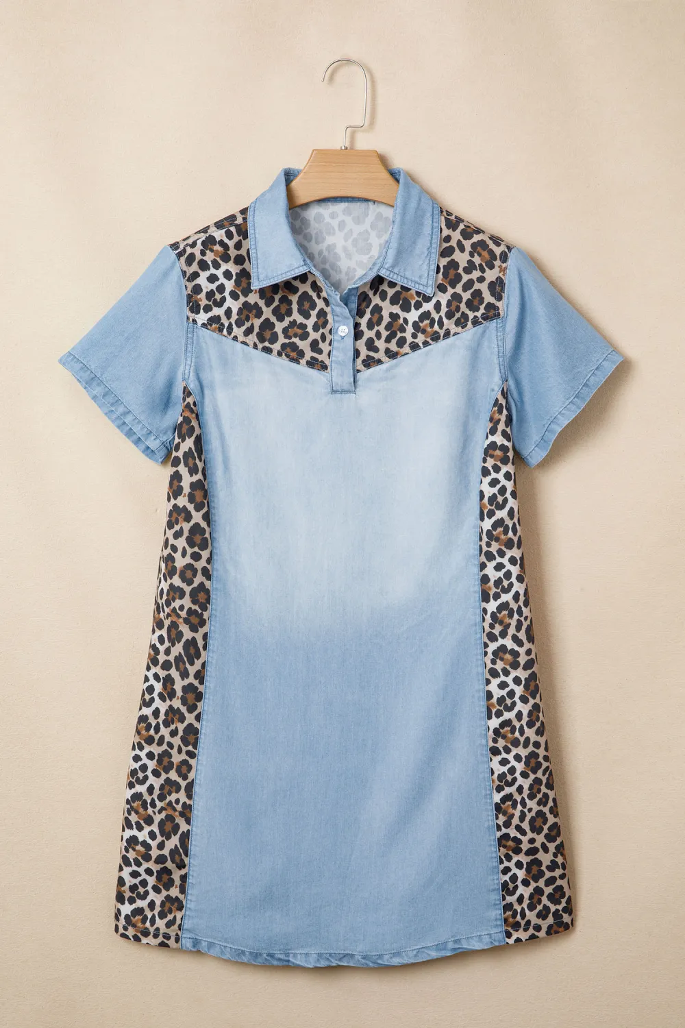Blue Leopard Patchwork Shirt Dress