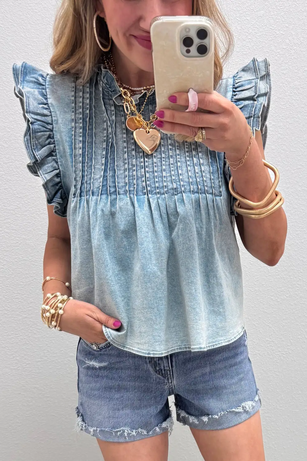 Ruffle Pleated Detail Vintage Tee