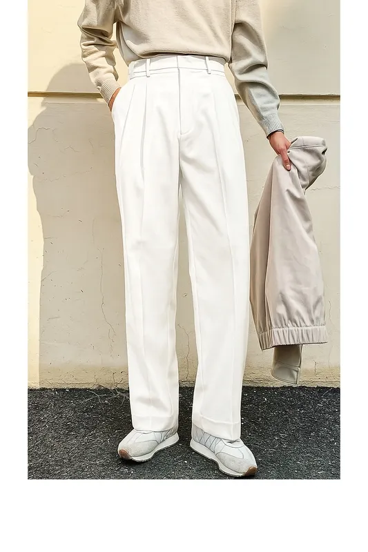 Vintage Linen High-Waist Straight Trousers