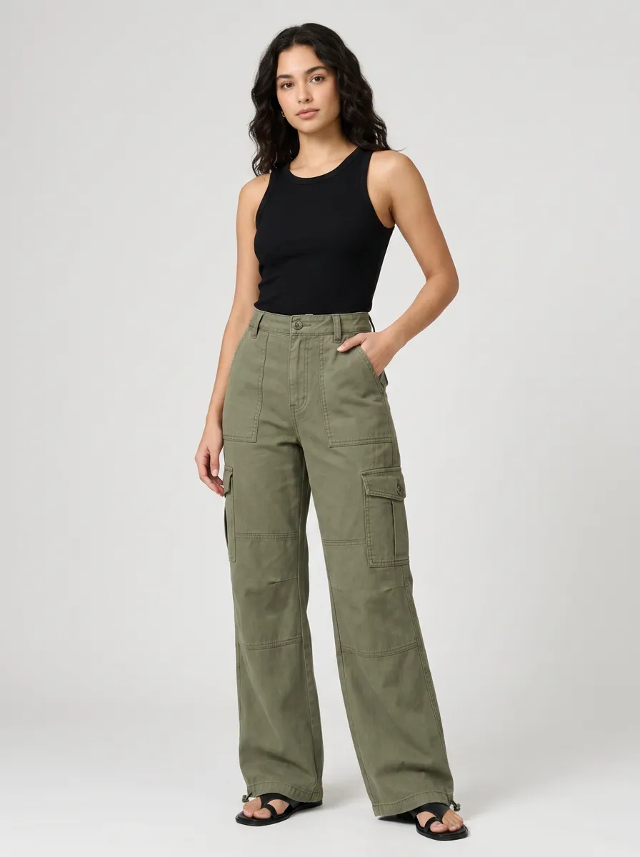 Women's Casual Streetwear Olive Green Utility Cargo Pants