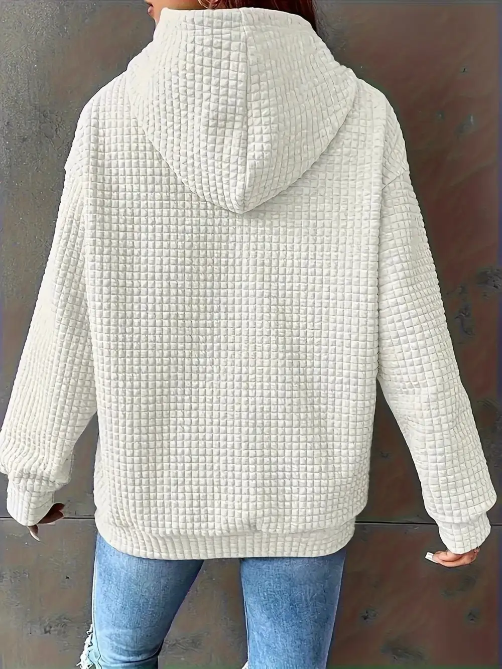 Drawstring Pocketed Textured Knit Hoodie