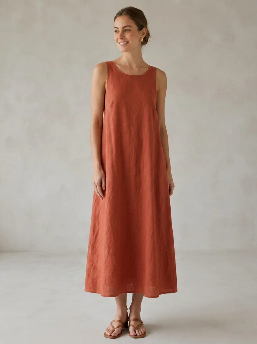 Women's Easy-Movement Casual Linen Midi Backless Dress