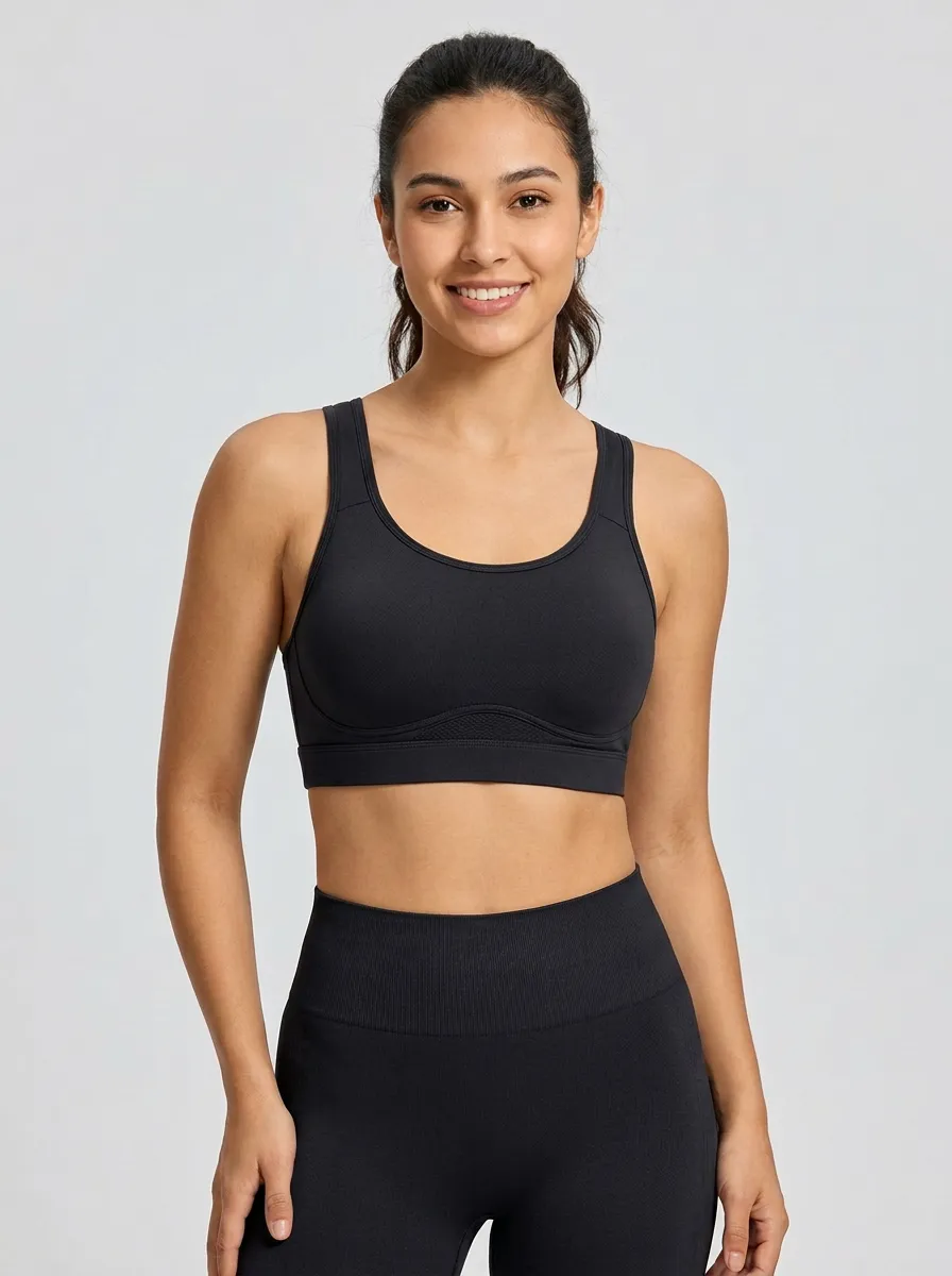Women's Scoop-Neck Textured-Panel Sports Bra