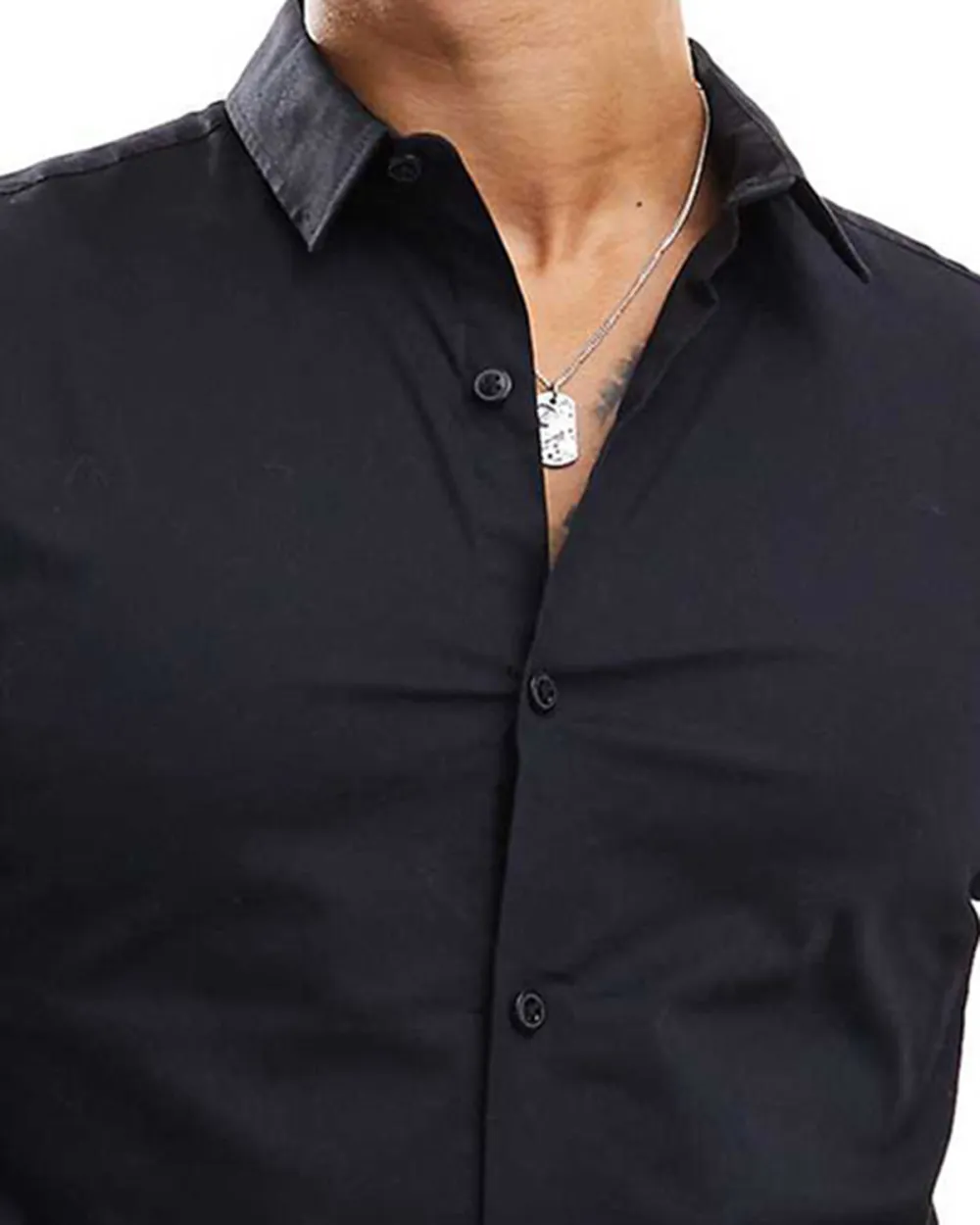 Sleeve Muscle Fit Poplin Shirt In Black