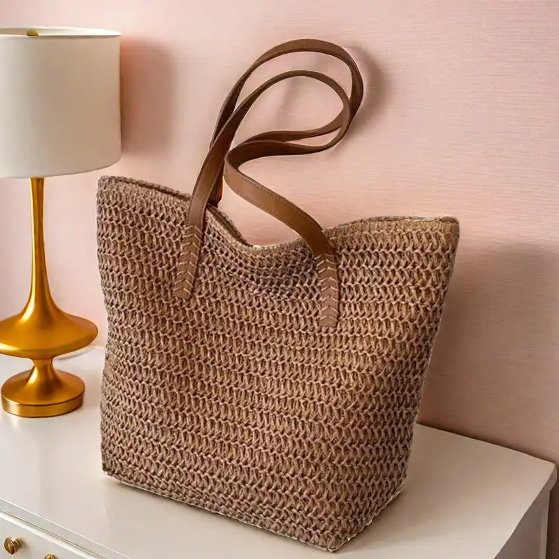Roomy Straw Shoulder Bag