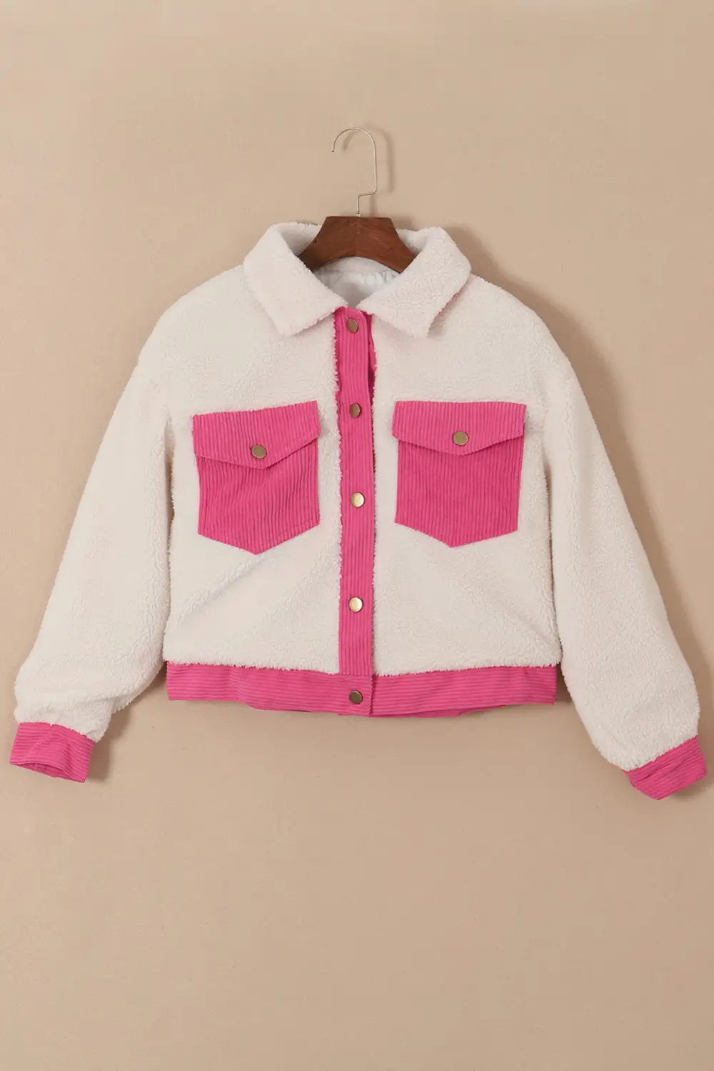 Sherpa Corduroy Patchwork Button-Up Crop Jacket
