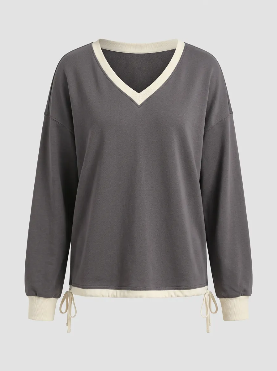 Women's V-Neck Contrast Trim Sweatshirt