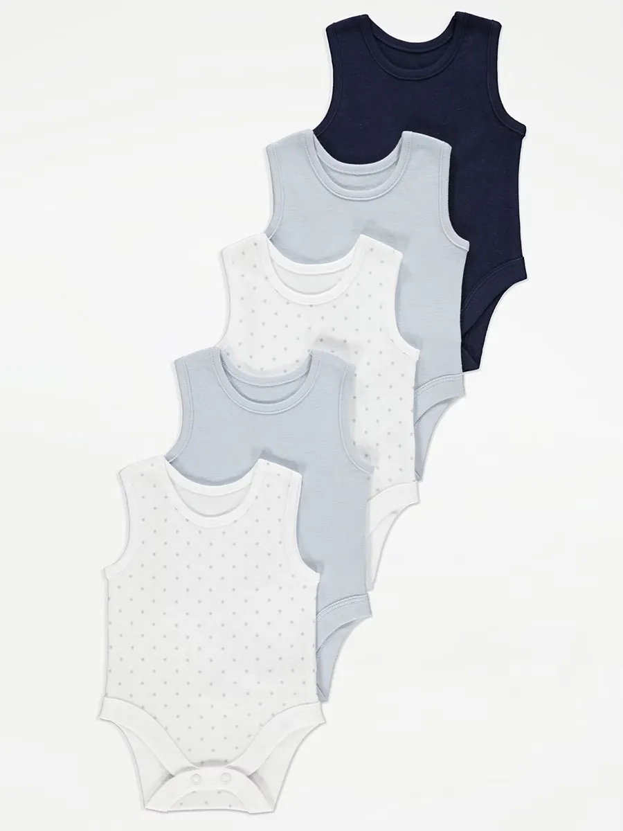 Blue Sleeveless Bodysuits 5 Pack