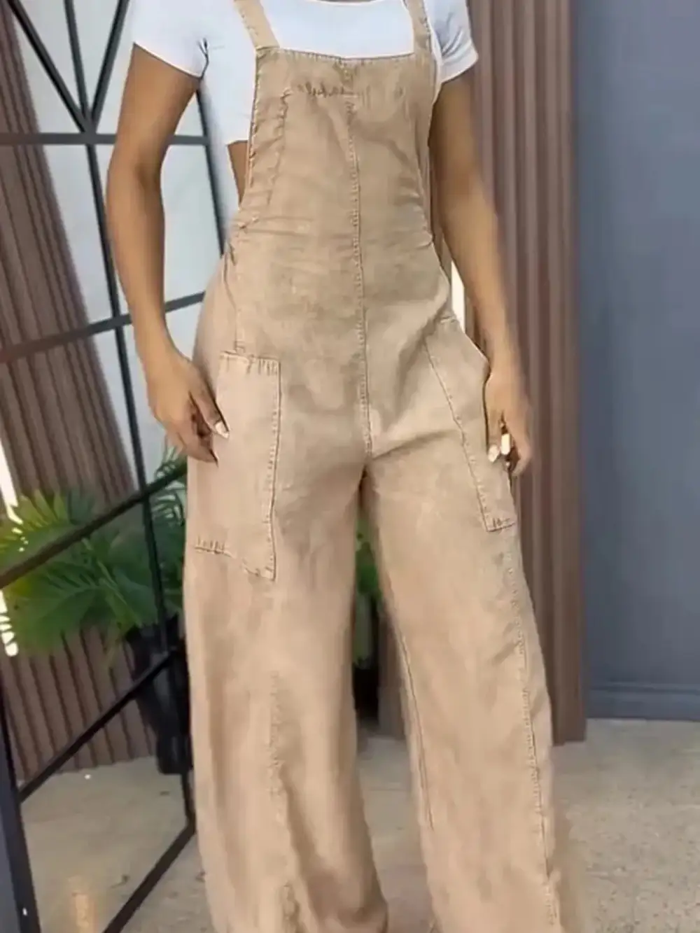 Relaxed Denim Wide Leg Overalls