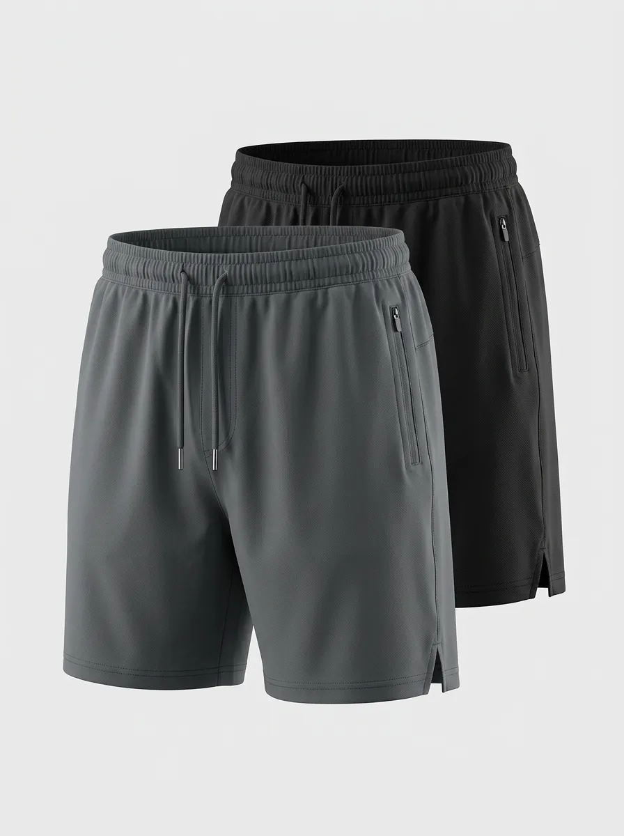 Zipper-Pocket Running Two-Pack Athletic Shorts