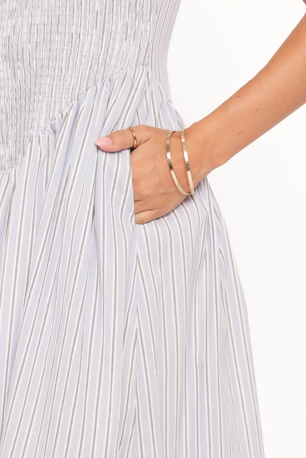 Shirred Round Neck Maxi Dress